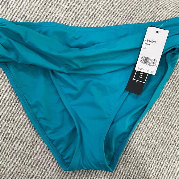 La Blanca Mid Waist Sash Band Bikini bottom size 10 in turquoise - Picture 3 of 4